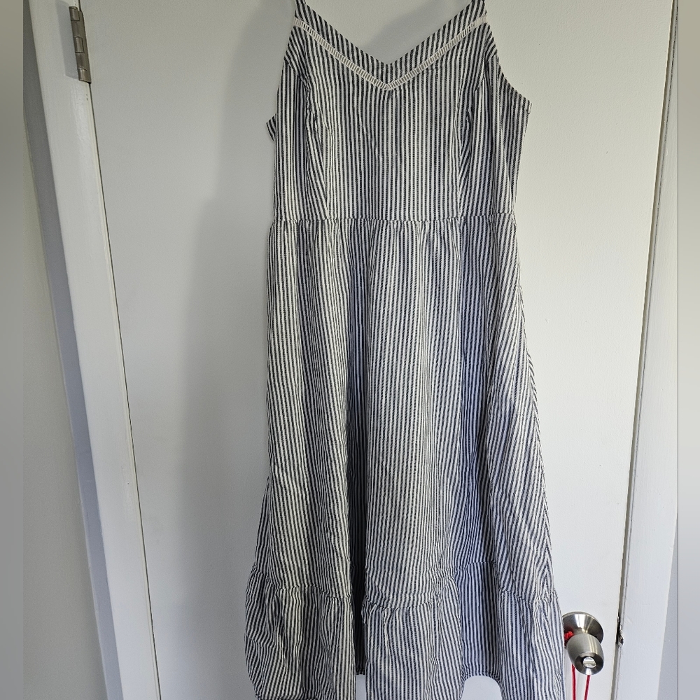 Blue and White Striped Spaghetti Strap Maxi Dress